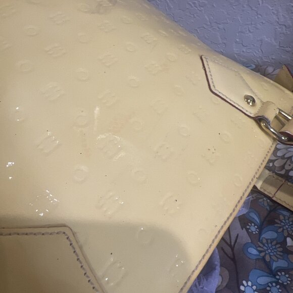 Project Bag-Arcadia Italian Handbag Embossed Patent Leather Satchel Yellow Tote - Picture 14 of 16